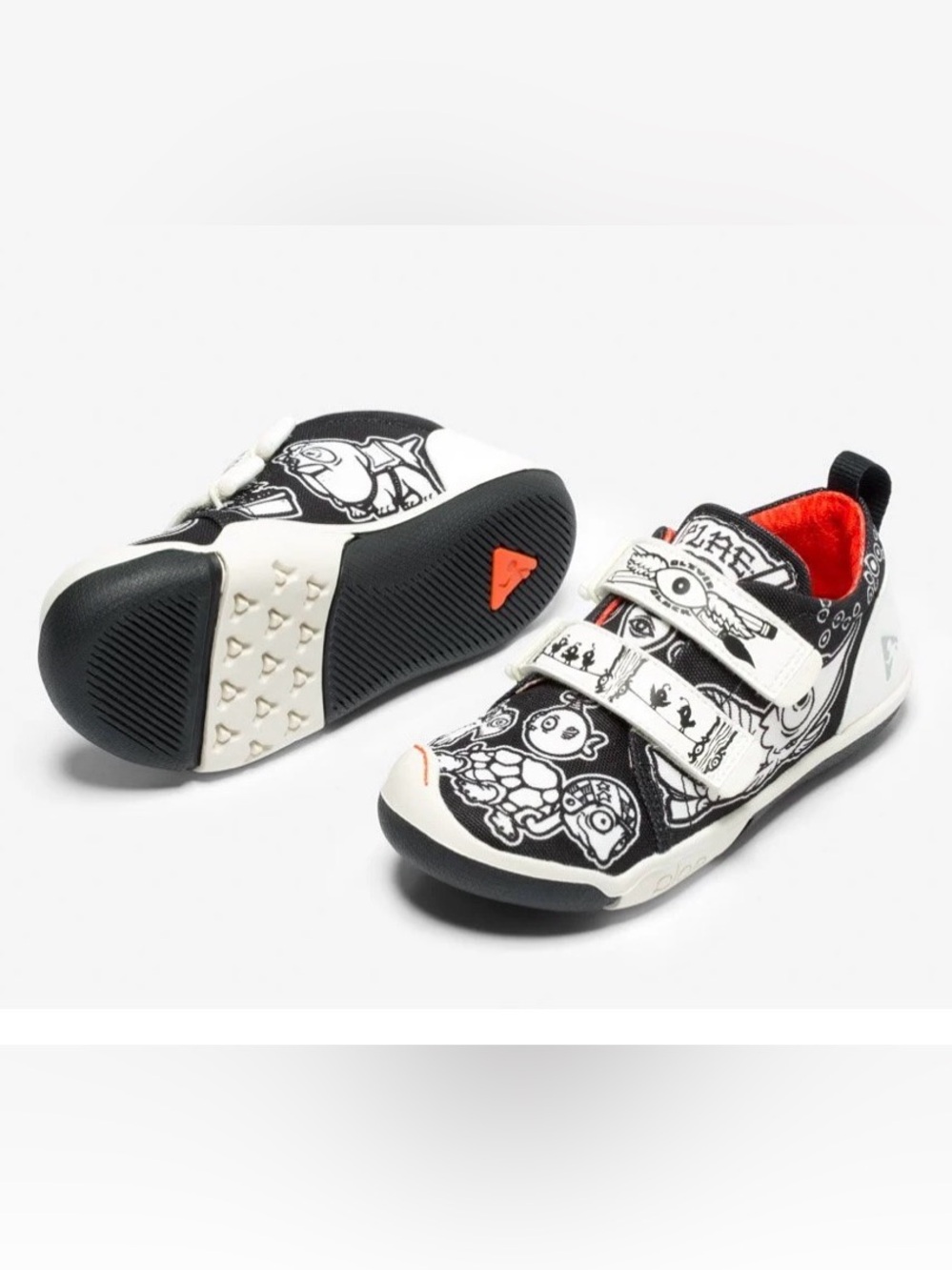 PLAE Kids Black & White Graphic Hook-and-Loop Sneakers with Red Lining